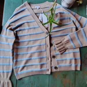 Minnie Rose Tan and Blue Striped Cardigan